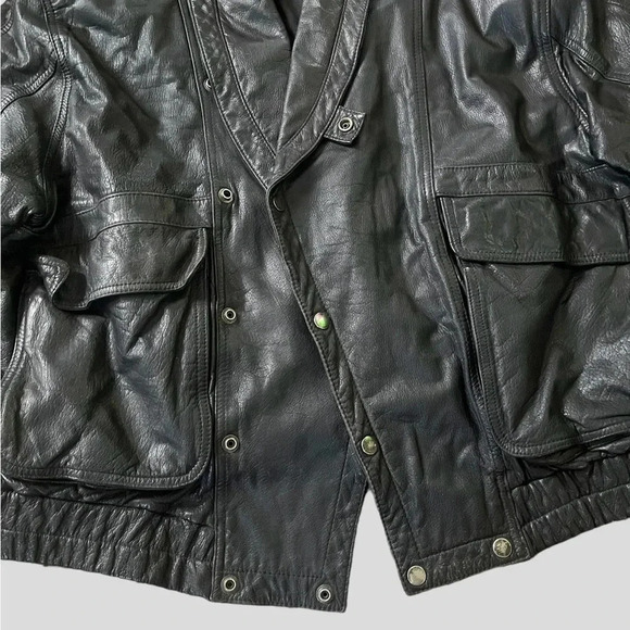 Vtg 80's BERMAN'S Black Leather Heavy Motorcycle Biker Punk Jacket! Size Large - Picture 3 of 10